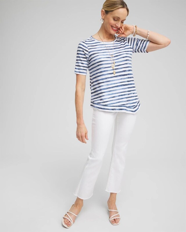 Stripe Asymmetrical Elbow Sleeve Tee - image 2